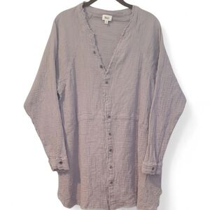 BKE Buckle Women's L Button-Up Cotton Long Sleeve Tunic Shirt Gray Gauze Boho